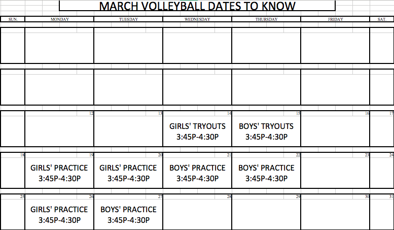 March Volleyball Schedule